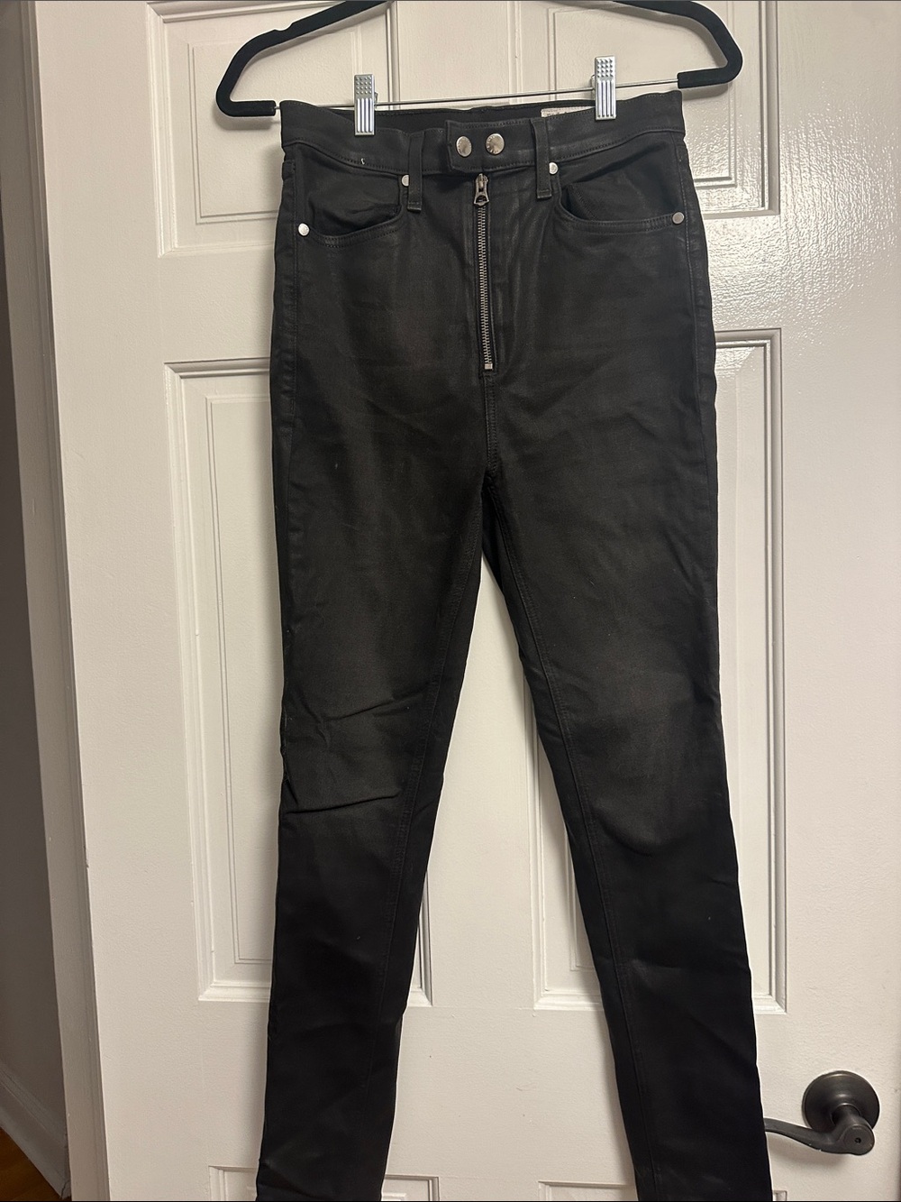 rag & bone Black Coated Skinny Jeans with Exposed Zip 28